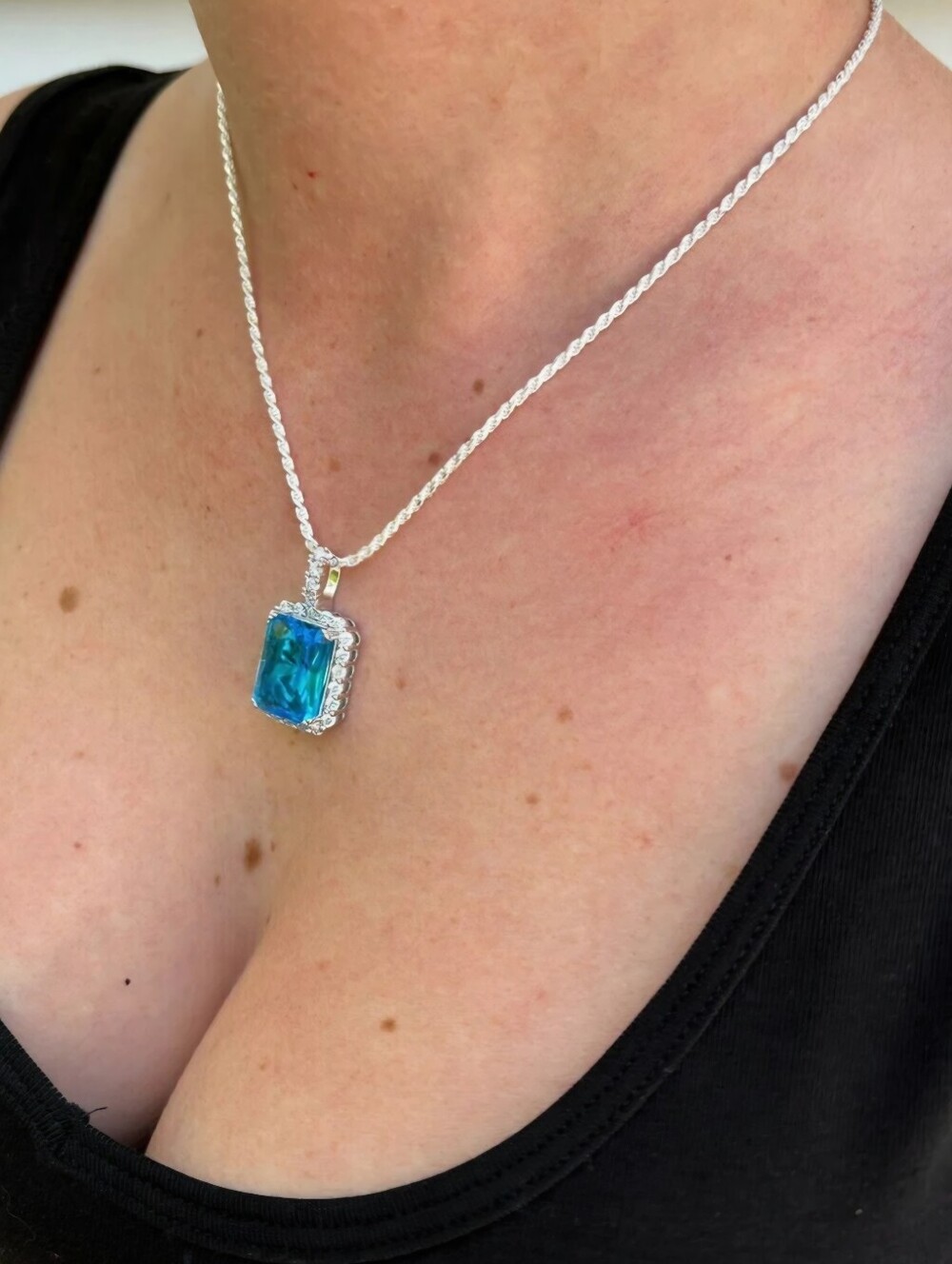 Iced Out Solid 925 Sterling Silver Natural Blue Sapphire & Moissanite Pendant - Picture 11 of 12